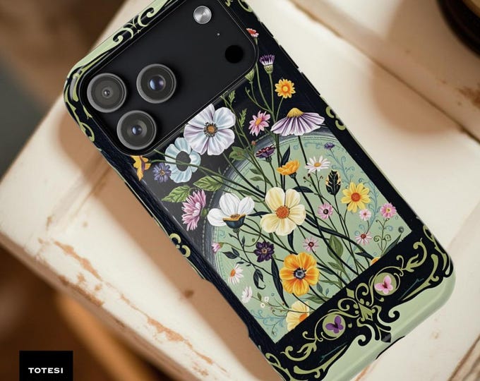 MagSafe Nouveau flowers vintage green black iPhone shockproof case magnetic
