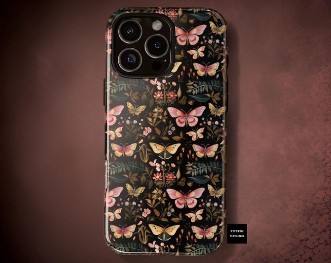 Dark boho phone case 16 15 14 13 12 11 |Dark Butterflies Botanical Nature| Samsung Galaxy S25 S24 S23 S22 S21 Plus Ultra Cases |