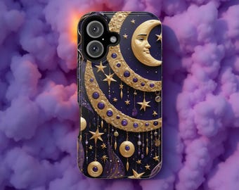 Celestial Art Stars  Moon Crescents iPhone MagSafe Magnetic Sturdy Phone Cover Case, 16 15 14 13 Pro Max Plus, Tough Case Celestial