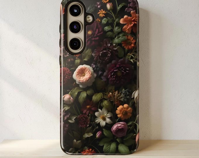 Dark Floral Phone Case – Moody Botanical Aesthetic, Protective Dual Layer