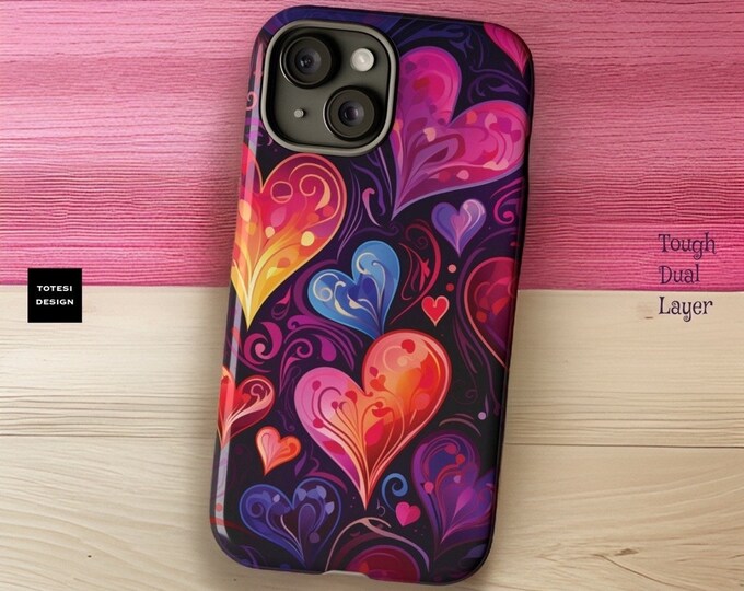 Trendy Cute Bold Hearts Artsy Tough iPhone case 15 14 13 12 11 Pro Max Plus Mini | Glossy or Matte