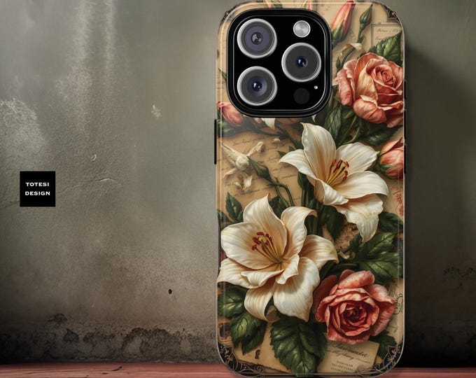 Phone Cases, Vintage Floral iPhone Samsung Art Nouveau Glossy Matte, Birthday Gift Mom Friend, Tough Protective Cover, Unique Custom Case,