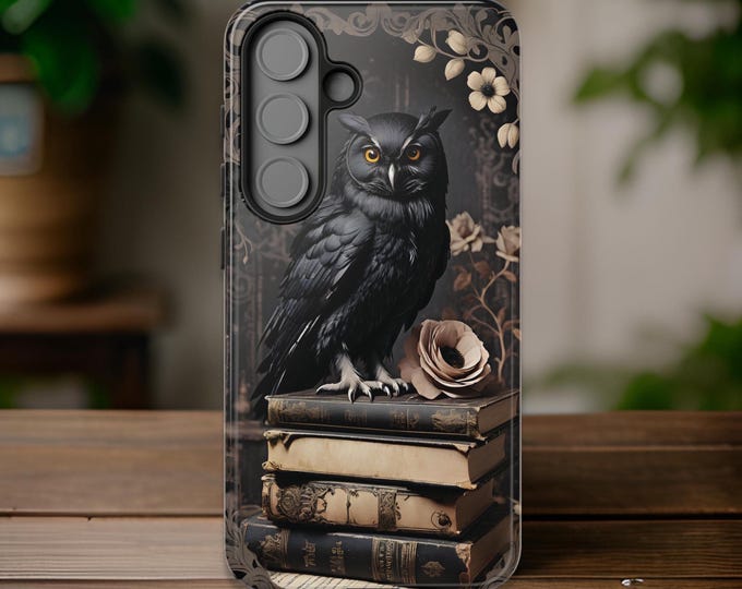 Gothic floral owl book Samsung Galaxy phone cases | dark academia  glossy matte | S25 S24 S23 S22 S21  Plus Ultra | book owl lover gift