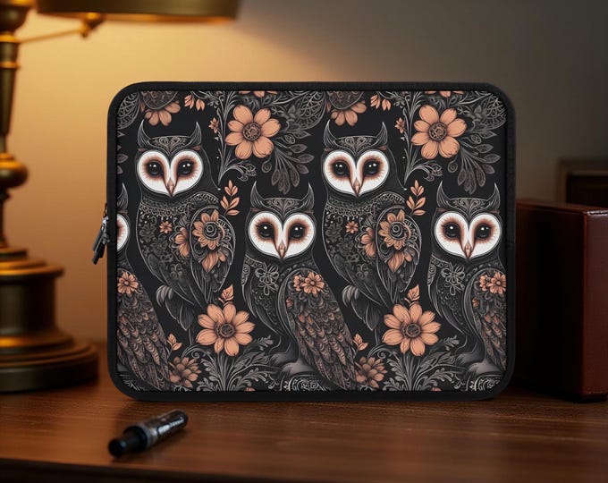 Whimsy Goth Owls Laptop Sleeve - Stylish and Protective Case, Perfect for owl Lovers, Gift for Birthdays, Floral aesthetic