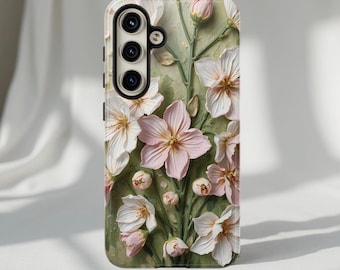 Phone Cases, Pastel Spring Unique Flower Art, Gift for Her, iPhone 16 15 14 13 12 Samsung S25 S24 S23, Sturdy Tough Protective Cover