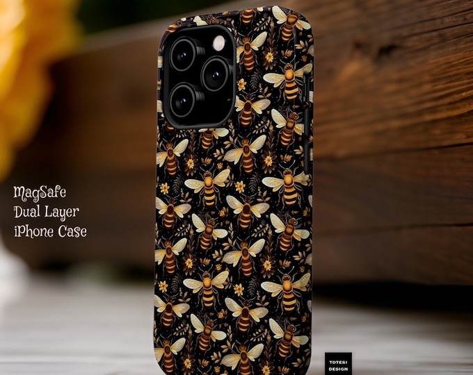 Magnetic Tough Cases, Dark Cottagecore Cute Bees Aesthetic iPhone Dual Layer Case - Nature Lover Gift, Sturdy Phone Cover, Premium Tough