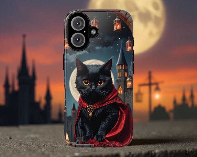 Gothic phone case black cat castle| iPhone Tough Case 16 15 14 13 12 11 Pro Max, Plus, Pro | Samsung Galaxy S25 S24 S23 S22 | Gift daughter