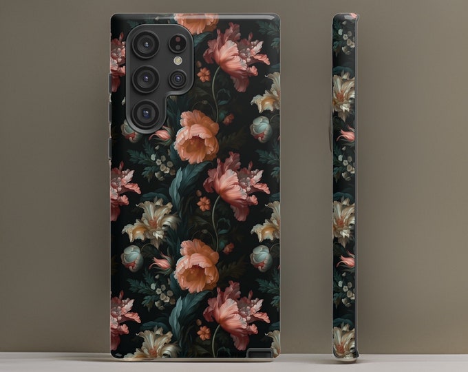 Shabby Chic Elegant Black Floral Samsung Galaxy Tough Case S23 S22 S21 Plus Ultra |Glossy or Matte