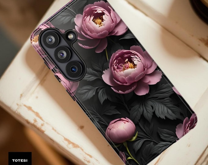 Dark Floral Peony Samsung Galaxy Phone Case: Protective Dual Layer