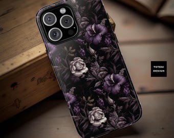 Dark Floral Goth Phone Case: Impact-Resistant Dual Layer