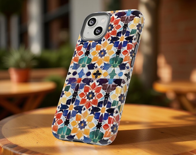 Boho Vintage Mosaic Style Phone Case, Tough Cases, iPhone 16 15 14 13 Pro Max Plus Samsung S25 S24 S23 Birthday Present, Hispanic Mexican