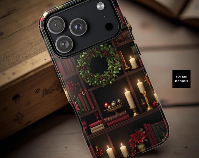 Xmas Books Dark Academia Cozy Vintage Bookshelf  Samsung Galaxy iPhone  protective dual layer Shell