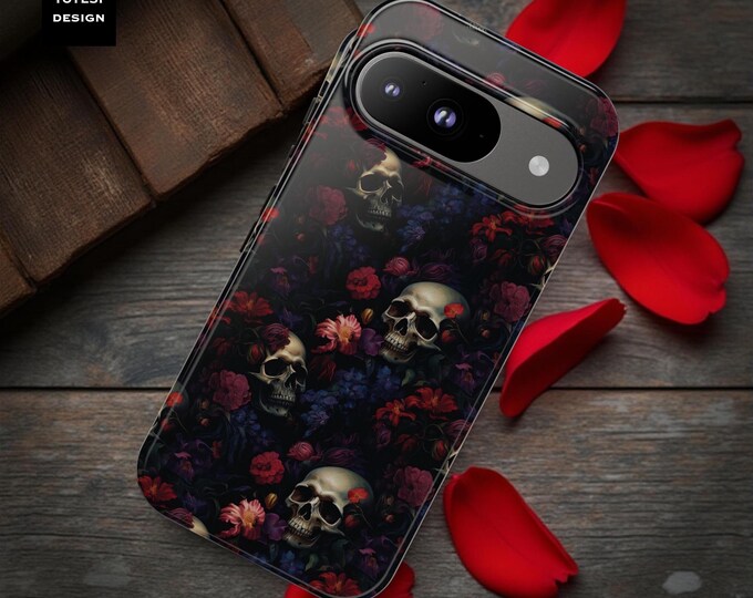 Phone Case, Gothic Skulls Red Roses, Tough Samsung Galaxy S25 S24 S23 iPhone 16 15 14 13 Google Pixel Covers, Birthday Daughter Gift, Dark