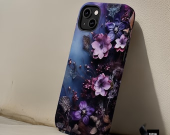 iPhone Case, Floral Purple Aesthetic iPhone Case MagSafe Compatible - Matte or Glossy, Tough Case, Protective Phone Cover, Trendy Phone