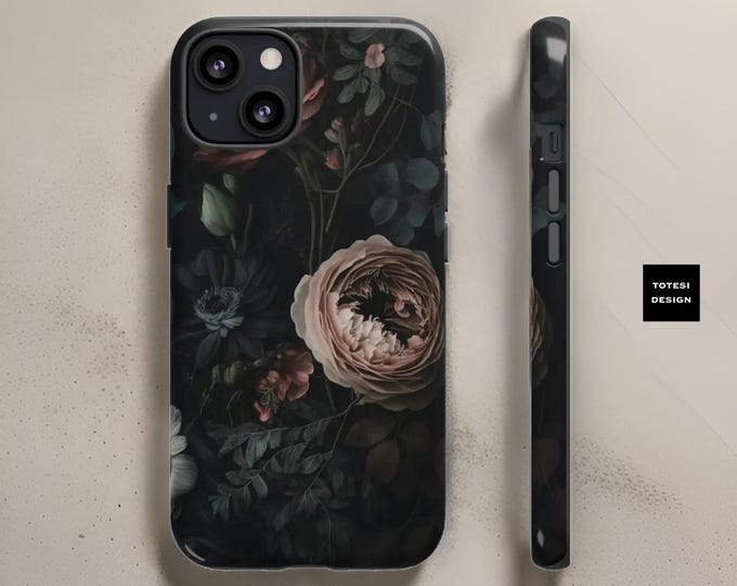 Dark Floral Academia, iPhone Samsung Tough Case 11, 12,13,14 15 16 Pro Max , Pro Max, Mini, Plus|  Victorian Gothic floral,Glossy or Matte