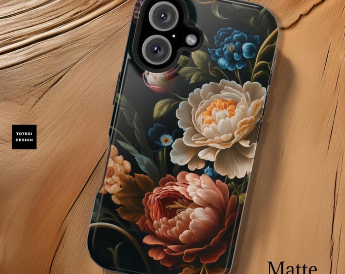 Floral Academia iPhone Case, Dark Winter Magnetic Tough Cases, Stylish Gift for Her, MagSafe Compatible, 16 15 14 13 Pro Max Plus,