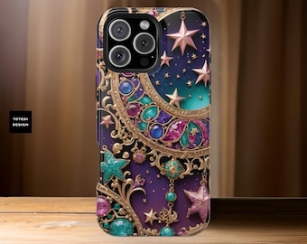 Celestial fantasy bling aesthetic magnetic MagSafe compatible  tough phone case 13 14 15 16 Pro Max Plus Mini| Gift for daughter