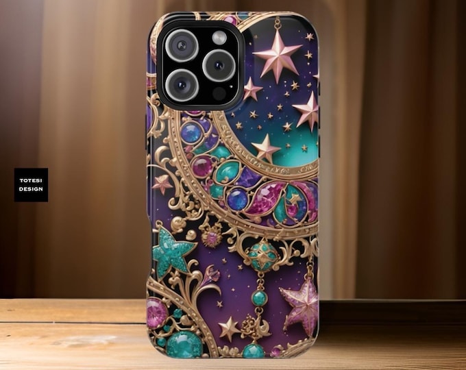 Celestial fantasy bling aesthetic magnetic MagSafe compatible  tough phone case 13 14 15 16 Pro Max Plus Mini| Gift for daughter