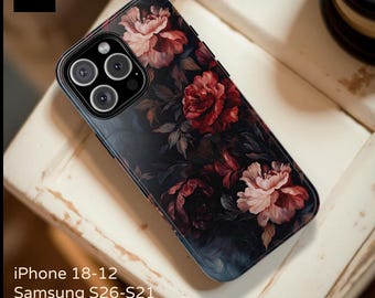 Dark Floral Phone Case | Vintage Rose Flower Design