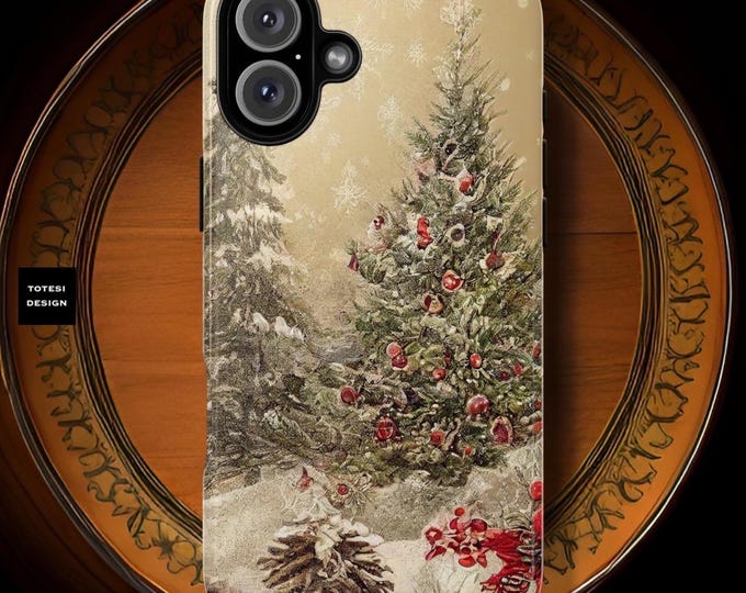 Vintage Christmas iPhone dual layer tough case | Models 16 15 14 13 12 11Pro, Pro Max, Plus, Mini |  Glossy or Matte