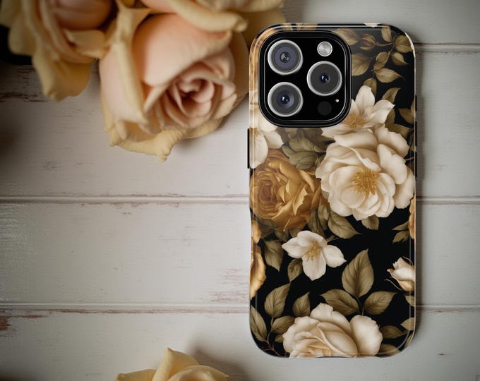 Dark Floral Academia iPhone 16 15 14 13 12 11 Samsung Galaxy S25 S24 S23 plus ultra tough case | Gothic floral, Glossy or Matte