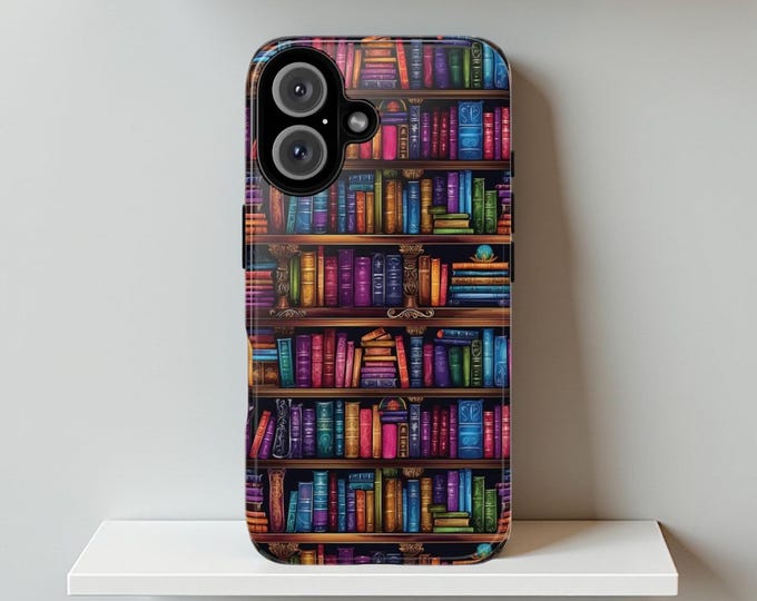 Books Cute Colorful Literary Bookish Bookshelf, Samsung S25 S24 S23 Plus Ultra, iPhone 16 15 14 13 12, Bookworm Gift, Protective Case,