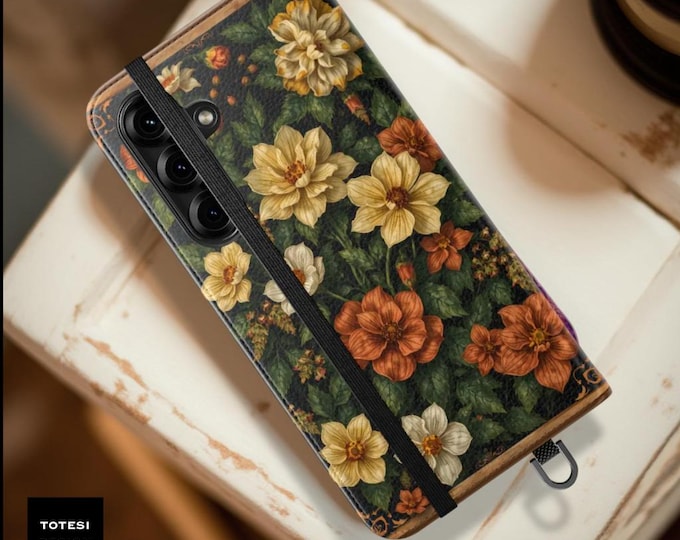 Botanical Art Nouveau Floral Faux Leather Wallet Phone Case