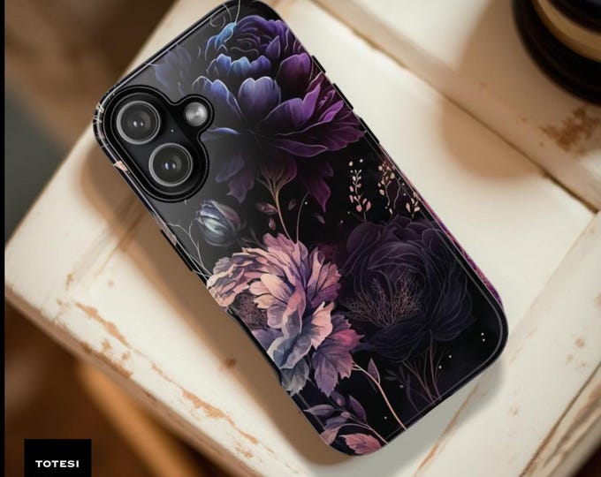 Purple Dark Floral Tough Phone Case: Gothic Academia Style