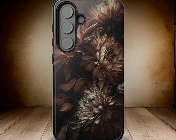Brown floral Samsung iPhone tough cases S25 S24 S23 S22 S21 Plus Ultra , 16 15 14 13 12 Pro Max Plus Glossy or Matte