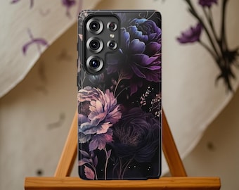 Purple Dark Floral Tough Phone Case: Gothic Academia Style