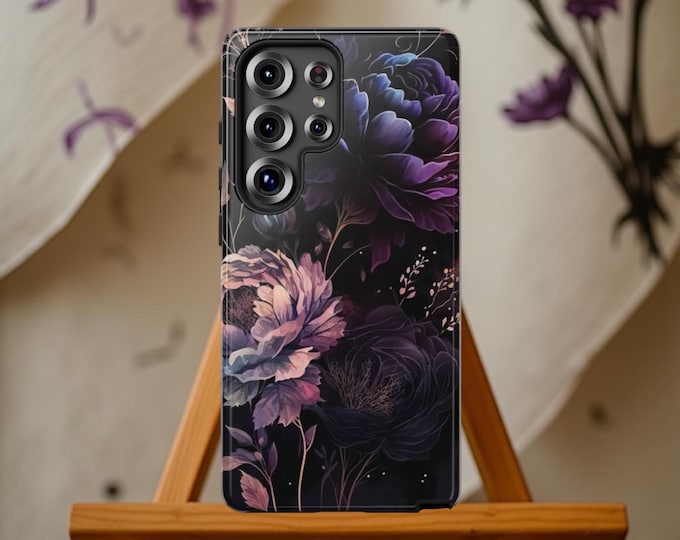 Purple Dark Floral Tough Phone Case: Gothic Academia Style