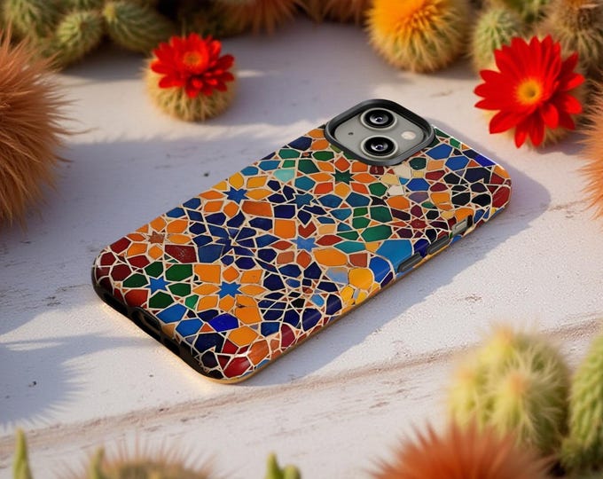 Mosaic Boho Cute Phone Case, Tough Cases, iPhone 16 15 14 13 Pro Max Plus Samsung S25 S24 S23 Birthday Present, Boho Phone cover