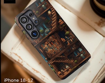 Gothic Library Bookshelf Phone Case: Whimsical Dark Academia phone cover
