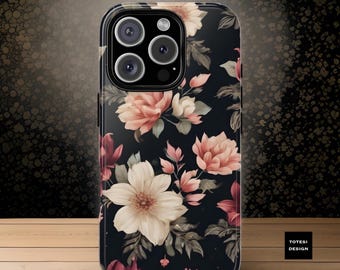 Dark Floral Tough Phone Case: Boho Samsung, iPhone (Glossy or Matte)