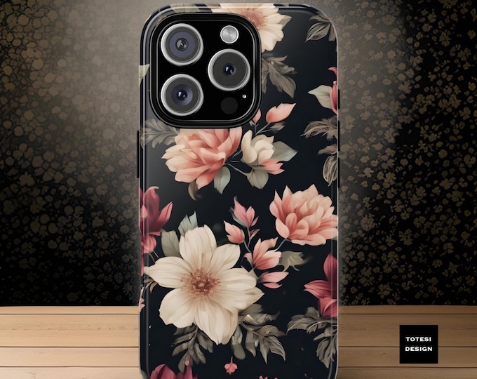 Pretty dark vintage boho floral Samsung Galaxy S25 S24 S23 Plus Ultra  iPhone tough case 16 15 14 13 Pro Max Plus |Glossy Matte