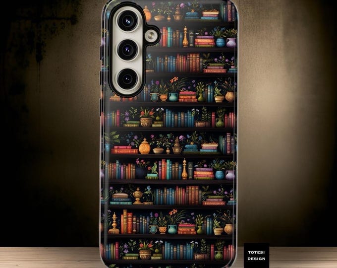 Tough Cases - Dark Academia Bookcase Phone Case, Sturdy Dual Layer Cover for iPhone, Samsung, Google Pixel - Vintage Aesthetic, Literary