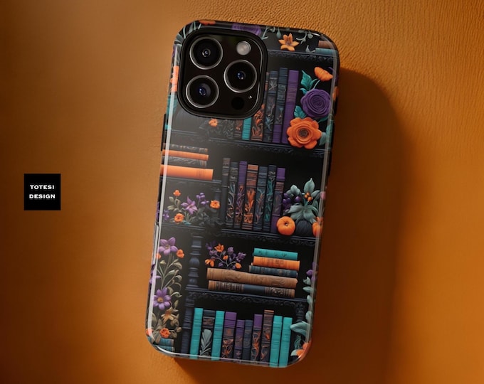 Dark Floral Academia Books phone cases, iPhone 16 15 14 13 12 11 Pro Max Plus, Samsung S24 S23 S22 S21 Plus Ultra, Google Pixel cases