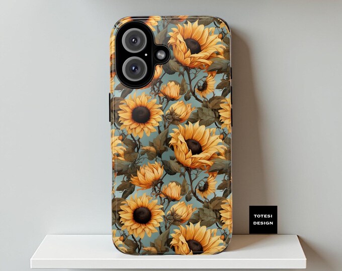 Sunflowers vintage floral tough phone cases |Samsung S25 S24 S23 S22, Plus Ultra| iPhone 16 15 14 13 12 Pro Max Plus  |Glossy Matte