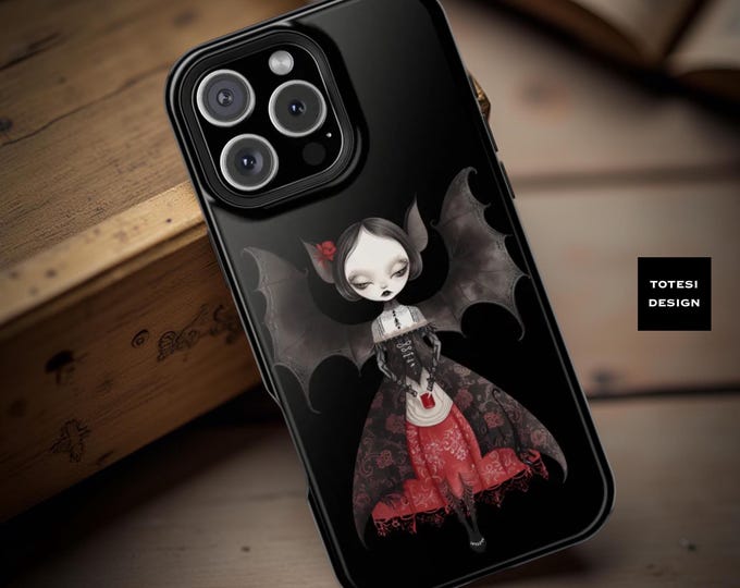 Gothic Art MagSafe Phone Case: Witchy Bat Design, Impact-Resistant