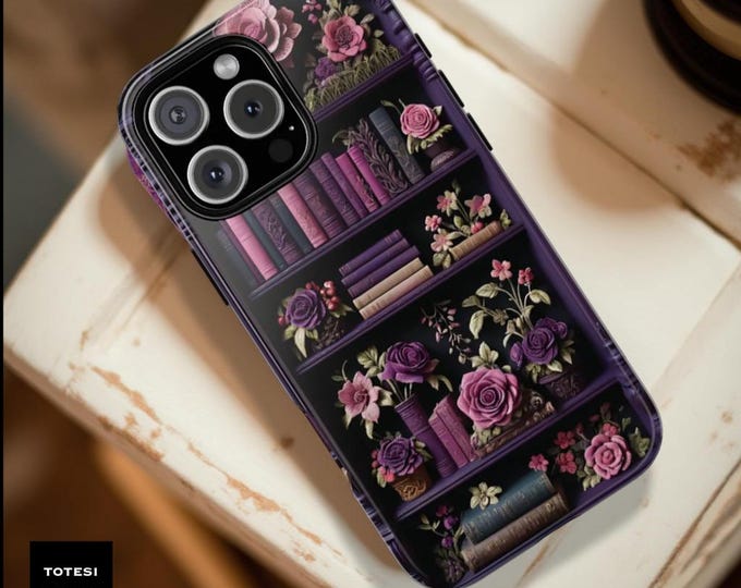Floral Bookshelf Phone Case: Dark Academia Book Lover Gift