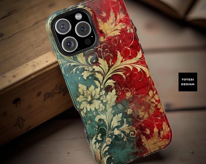 Christmas Grunge iPhone MagSafe Case: Red Green Gold Pattern