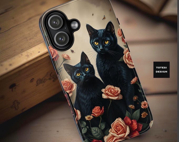 Vintage Black Cat Floral Phone Case: Dark Academia Gothic Cover