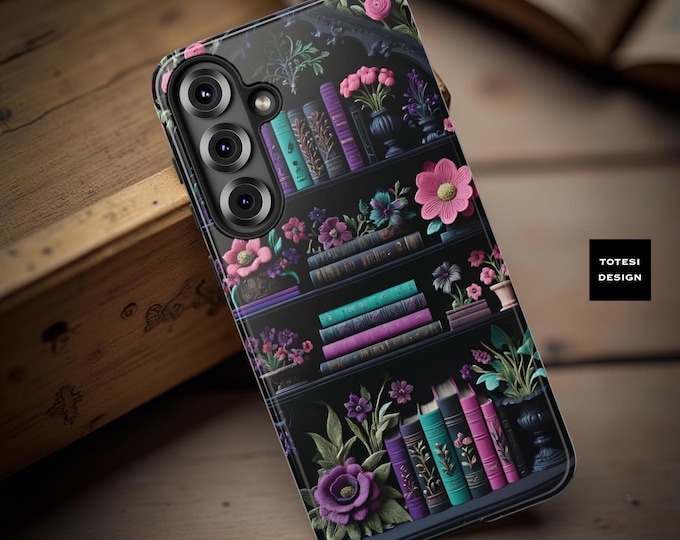 Floral bookish Bookshelf iPhone Case: Dark Academia Bookish Tough Phone Cover