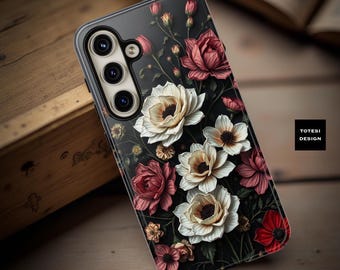 Dark flowers boho chic unique art Samsung Galaxy iPhone tough Dual layer tough