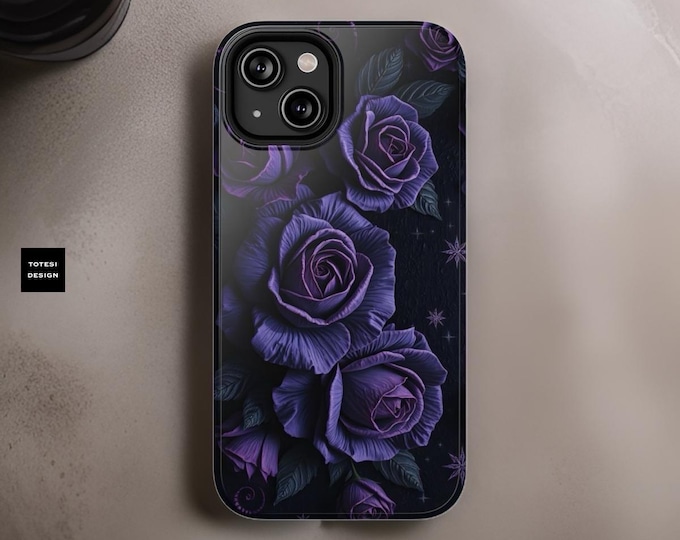Phone Case, Gothic Floral Impact Resistant iPhone 16 15 14 12 11 Pro Max, Pro, Plus Glossy or Matte, Dark Purple, Winter