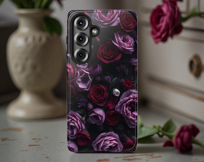 Moody Dark Academia Floral Peony & Rose Unique Art Phone Purple Case