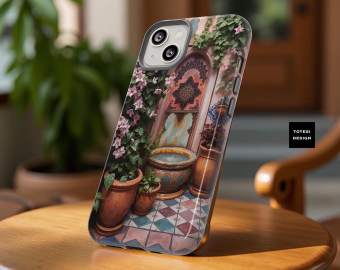 Phone Cases, Moroccan Fantasy Garden Dream, Herbs Flowers, Samsung Galaxy S25 S24, iPhone 16 -11, Galaxy, birthday, Tough, Protective Cover