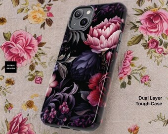Gothic Floral iPhone Case: Dark Academia Tough Phone Cover