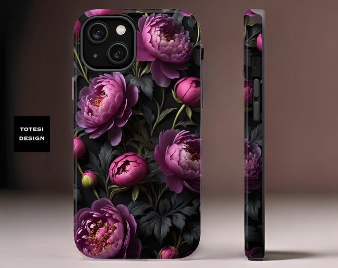 Bold Dark Pink Peonies Floral MagSafe iPhone tough case Unique Floral Art 13 14 15 Pro Max Plus Mini | Glossy  Matte