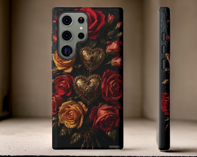 Phone Cases, Dark Floral Romantic Valentine's Day Hearts Red Roses, iPhone Samsung Galaxy, Tough Protective Cover, Gift for Her, Floral